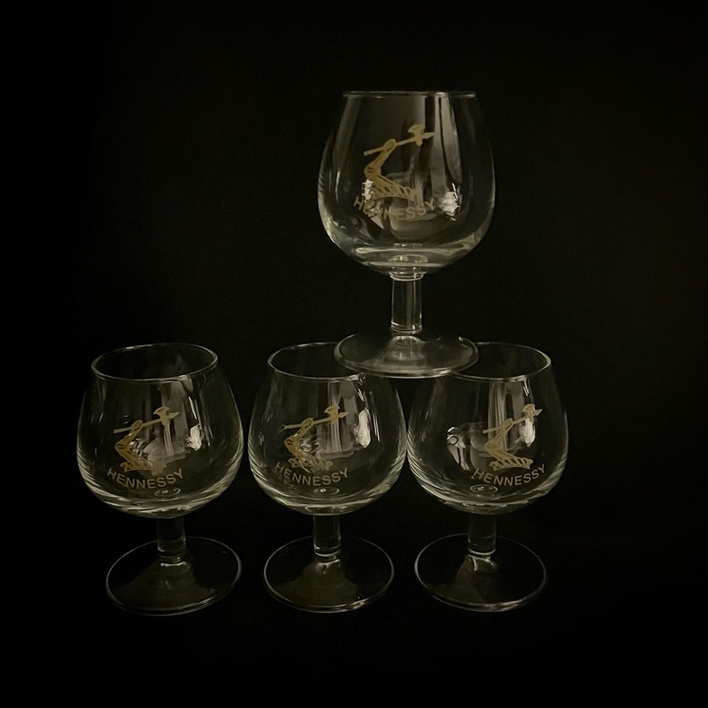 Set of 4 - Vintage HENNESSY Cognac Snifter Stem Shot Glasses - 3.25 in height